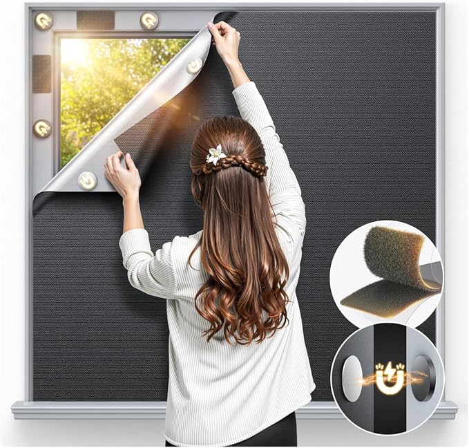 Magnetic Blackout Window Cover Portable 100% Blackout Curtains for Bedroom | 70" x 58" Blackout Blinds no Drill Temporary Blackout Shades Window Film for Media Room Travel Skylight RV- Black by Unknown