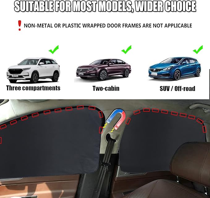XCBYT Magnetic Side Window Sun Shade, 100% Blackout Privacy Sun Protection | 4-Pack 100% blackout privacy & UV cooling for camping & naps. Magnetic attach (iron frames only) for up to 33-inch windows - Image 2