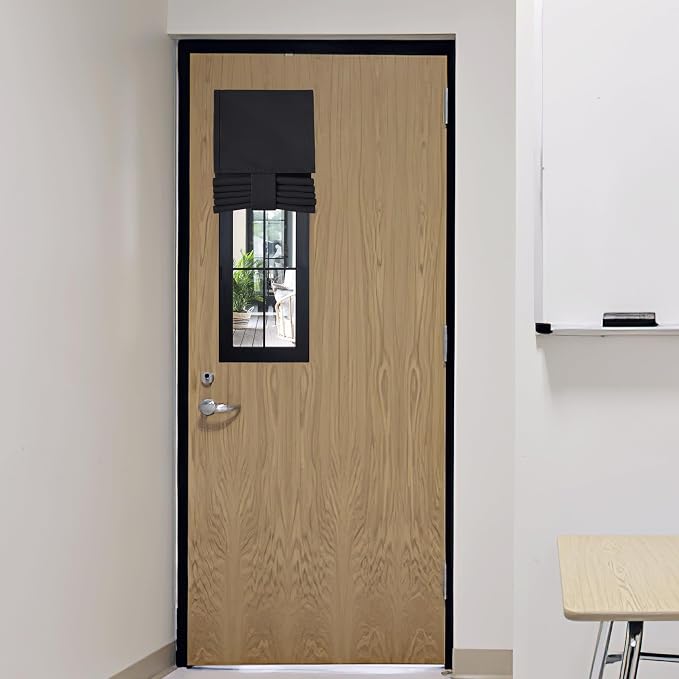 RYB HOME Blackout Shades for Classroom Window & Door Cover, W8 x L36, Black | Emergency Lockdown Shade for School Door Window, Room Darkening Design, Block Views, Office Door Curtain, 1 Panel by RYBHOME
