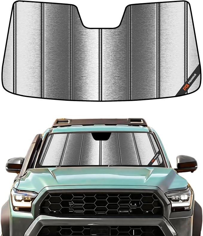 Pigenius Windshield Sun Shade for Toyota Tacoma 2024-2026 Without Factory Dashcam, Custom Front Window Sunshade - Metallic by Pigenius
