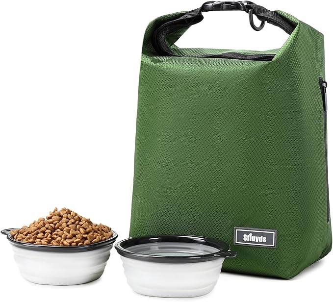 Dog Food Travel Bag with 2PCS Collapsible Dog Travel Bowls Air Tight Dog Food Storage Container(Green, Small) by SFIUYDS