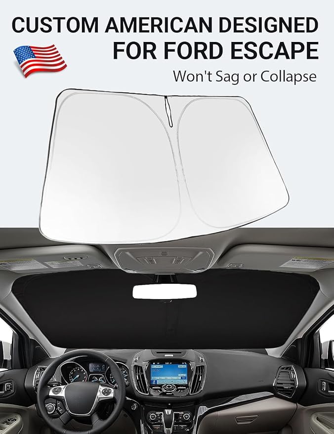 Proadsy Custom Fit 2013-2019 Ford Escape Windshield Sun Shade, Blocks Heat | 240T Heat Shield, Drops Temp 54°F, Blocks 99% UV, Prevents Dashboard Cracking, Summer Parking & Beach Trips, Easy Twist-Fold - Image 2