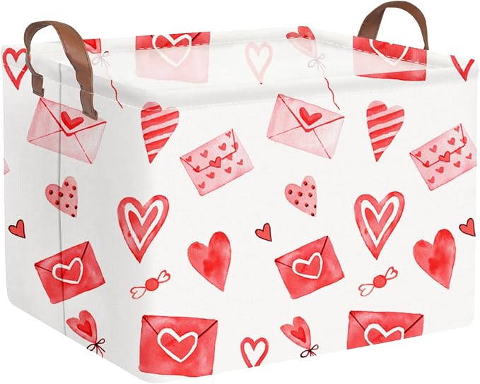 Valentines basket,Pink Heart Basket,Collapsible waterproof nursery laundry basket,Pink girls gift baskets,Valentine's Day room decor(Envelope heart) by FXOCSHE