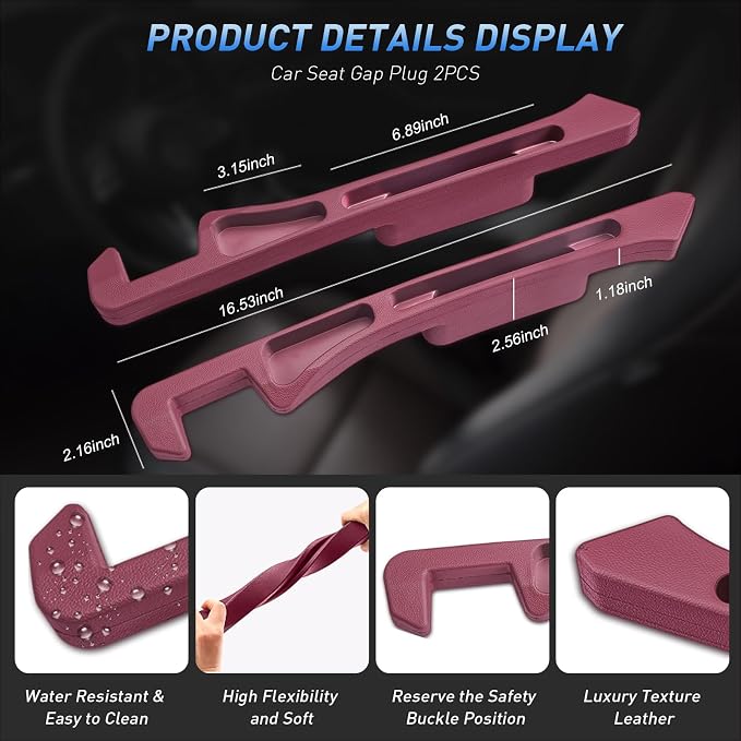 Car Seat Gap Filler 2Pack, Inserts Between Seats Console with Organizer Storage Upgraded Phone Holder Side Seat Gap Fillers Cars Front Seats Fill Plug Car Essentials for Vehicle SUV Truck (Wine Red) - Image 7