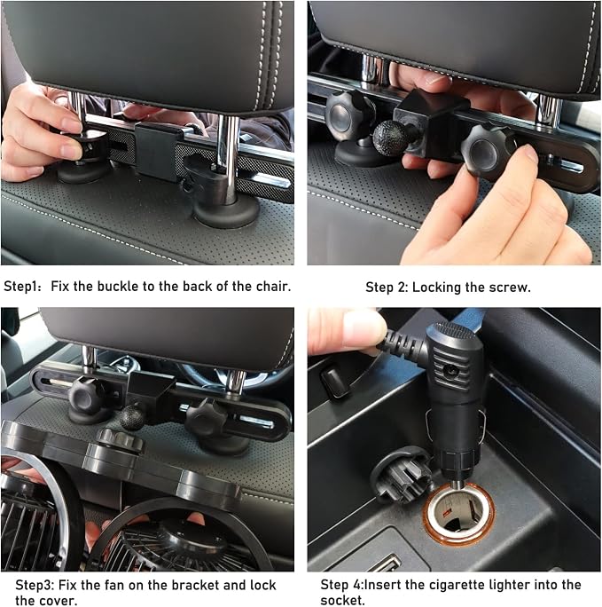 QIFUN 12V Car Fan, Portable Car Fan Cool Gadgets for Rear Seat Passenger, 4'' Headrest 360° Rotatable Backseat Car Cooling with Stepless Speed Regulation for Vehicles, SUV, RV, Boat - Image 3