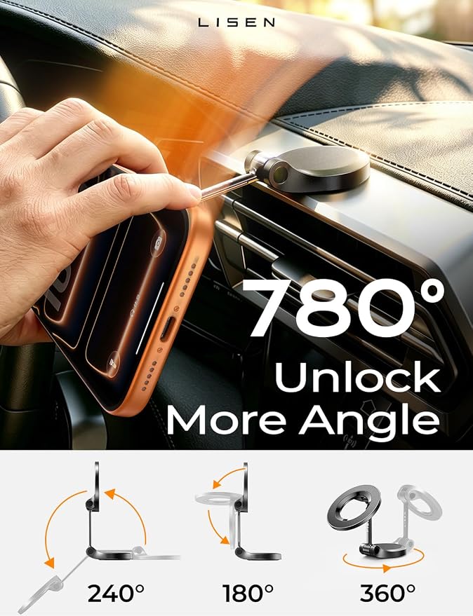 LISEN for MagSafe Car Mount 2 Pack, Classic Magnetic Phone Holder for Car, Car Phone Holder Mount, Dash Car Accessories Gifts for Women Men, for iPhone 17 Pro Max Air 16 15 14 13 12 | Super Compact Foldable Phone Holder for Car, Classic 3M Adhesive No ... - Image 7