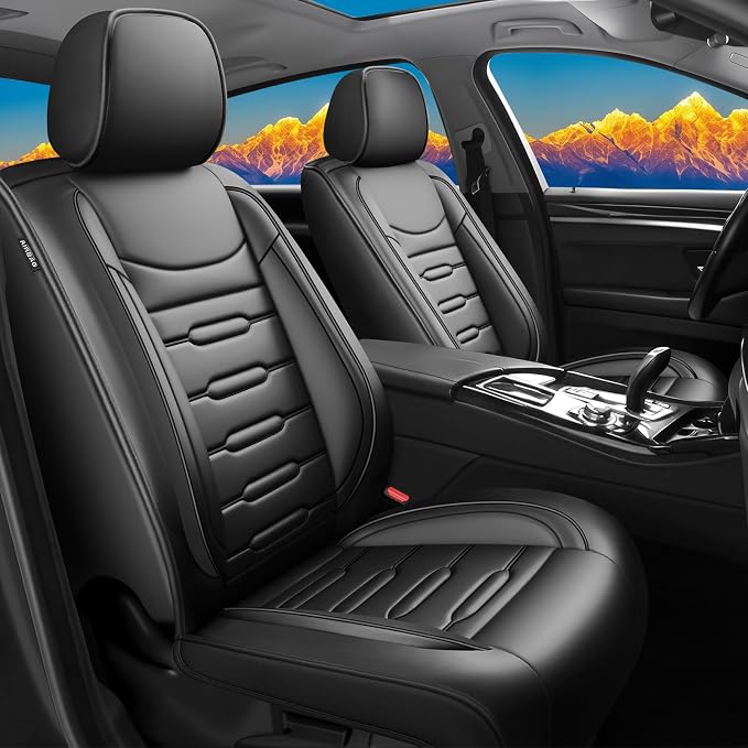 Fit Versa Car Seat Covers for Nissan Versa 2007-2024 2025 2026 - Upgraded Premium Waterproof & Breathable Leather, Airbag Compatible, All-Weather Seat Cushion Protector (Full Set, Black) by Unknown