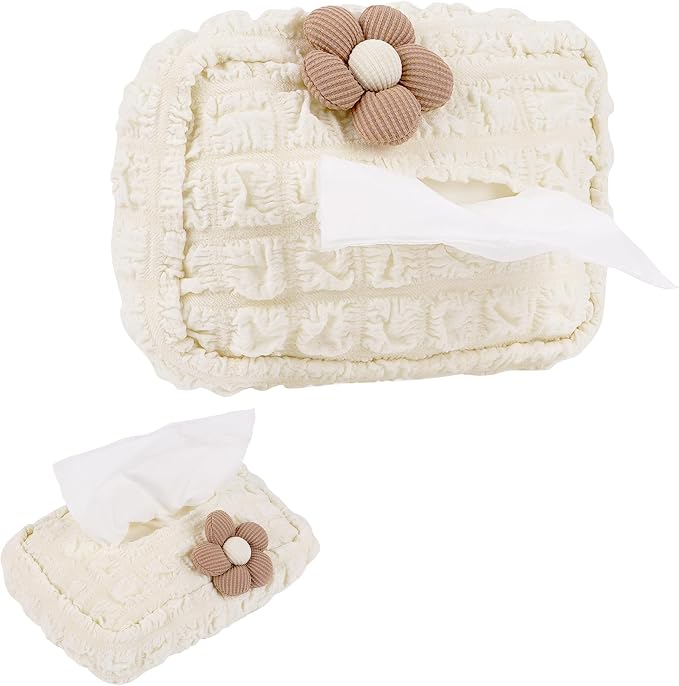 Lace Car Tissue Holder, Cute Flower Napkin Dispenser for Visor & Backseat, Hanging Soft Paper Storage Bag, Aesthetic Car Interior Accessories for Women (Cream White) by DODAMOUR