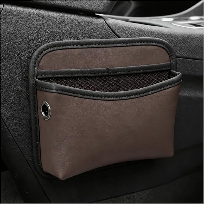 Car Seat Side Pocket Organizer, Multifunctional Leather Console Side Storage Pouch with Card Holder, Waterproof Phone & Sunglasses Pocket Bag for Car Door Seat Console (Brown) by XJVSS