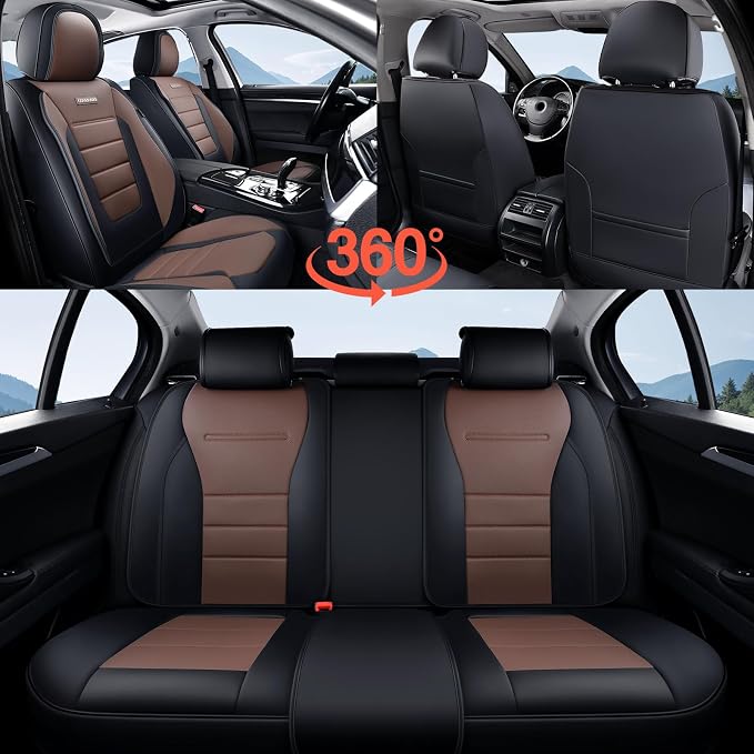 Coverado Car Seat Covers Front, Seat Covers for Cars, Waterproof 2-Pack Car Seat Cushions, Leather Carseat Seat Protectors, Universal Seat Covers Fit for Most Sedans SUV Pick-up Trucks(Black&Coffee) - Image 8