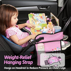 Kids Travel Tray for Car, Girl's Safety Seat Table | Weight-Relief Strap, Non-Skid Silicone Base, Waterproof Dining/Craft Mat, Carseat/Airplane Lap Desk - Image 2