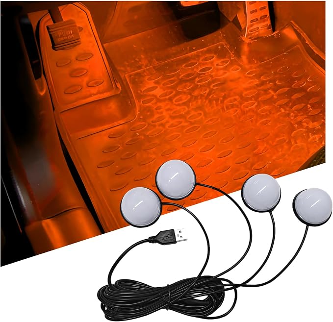 Car Interior LED Lights, 5V 3W Bright Ambient Light Vehicle Under Dash Neon Lamp with USB Port, 4 in 1 Atmosphere Lights Interior Decorative Lamps for Most Vehicles (Orange) by XJVSS