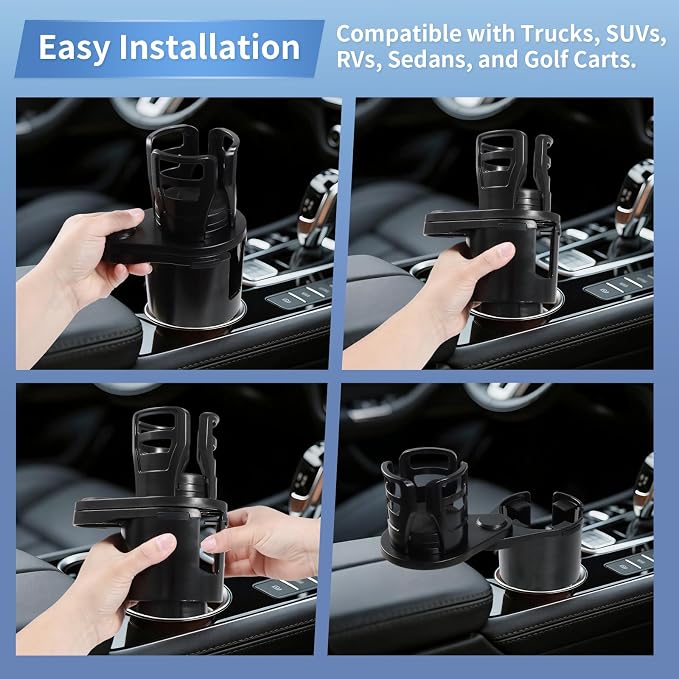 2 in 1 Car Cup Holder Expander, Adjustable Base (2.6-3.9") Dual Cup Holder Extender for Car, Universal Large Drink Holder Adapter Fits 32/40 oz Yeti, Hydro Flask, Mugs & Bottles, 360° Swivel - Image 7