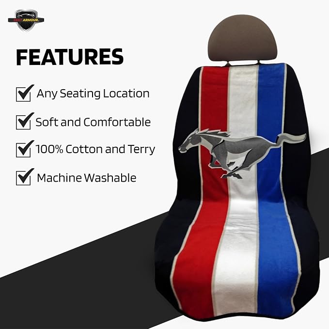 Seat Armour Seat Protector Towel for Mustang Pony Tribar – Soft Machine Washable Car Seat Cover Towel – Easy to Install, Multipurpose Car Seat Towel - Image 3