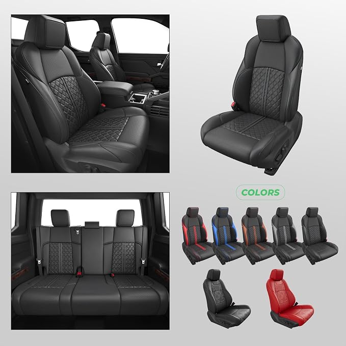RIDEPOSH Custom Leather Seat Covers for Toyota Tacoma Double Cab 2024-2026 | full set, BK, OEM fit, premium waterproof leather, anti-slip, extra pockets, long-term durability, airbag compatible - Image 8