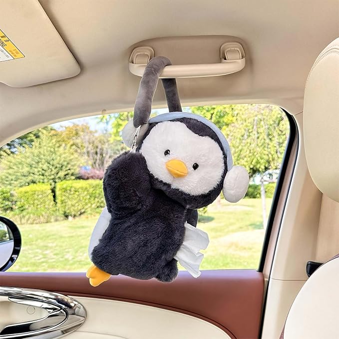 Tissue Box Cover Plush Tissue Box Holder for Car, Home, Decorative Holder/Organizer for Bathroom Vanity Countertop, Nightstands, Office Desk-Penguin - Image 3
