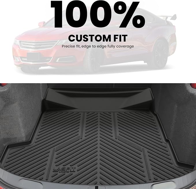 LASFIT Trunk Mat for Chevrolet Chevy Impala 2014-2020 Car Floor Mats | Not Fit Equipped with The Auto Stop/Start System, All Weather TPE, Custom Fit Black, Easy to Wash, Durable Trunk Mat - Image 2
