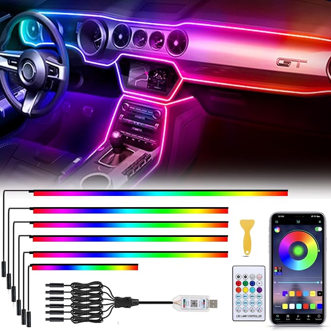 Acrylic 6 in 1 Car LED Lights Interior, RGB Ambient Lighting Car 584 LEDs | 16 Million Colors, APP Control, MusicSync Interior Car Lights for Women Men by GPJYD