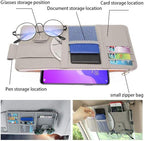Gray Car Sun Visor Organizer, Multi-Purpose Auto Document Storage Accessory | Visor accessories multi-slot design stores docs, cards & sunglasses, slim fits all vehicles without obstructing sight - Image 3