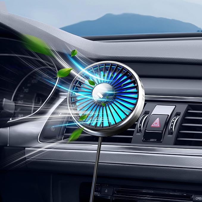 USB Fan for Car AC Air Vent to Boost Cooling Air Circulation | Colorful Light Car AC Fan for SUV Van RV Pickup Truck, Powerful 3 Speed, Quiet Brushless Motor, 360 Rotating Car Clip on Fan by xuenair