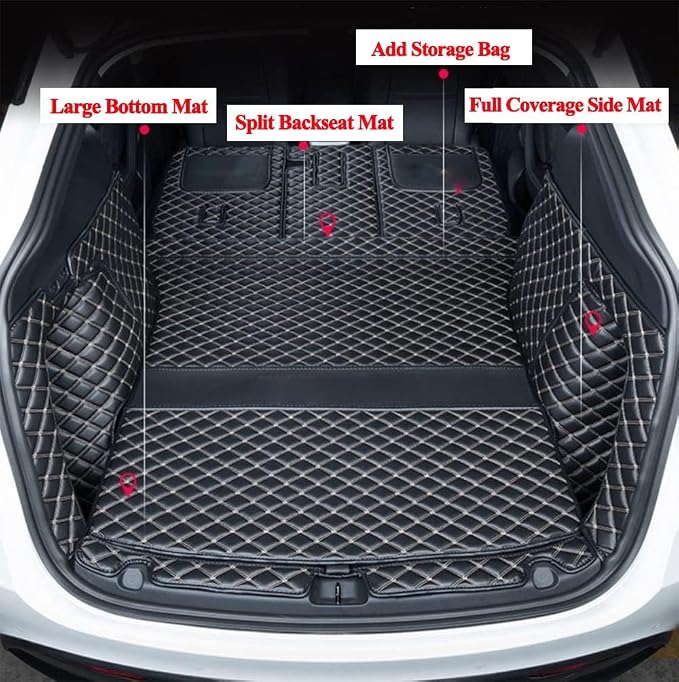 Compatible with Tesla Model Y 5-Seater 2026 Juniper Launch Edition Water Trunk Liner – White Full Coverage Cargo Mat+Backseat Protector+High Side Panels+Door Sill Protector(White) - Image 4