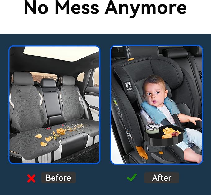 Kids Car Seat Tray, Travel Tray with Cup Holder for Toddler Baby, Kids Car Seat Food Snack Organizer for Road Trip, Stroller snack Organizer Travel Must Haves Toddler Must Haves (Black) - Image 3
