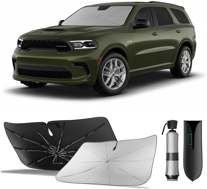 for Dodge Durango 2011-2026 | Zanch Windshield Sun Shade Umbrella [99% UV Protection, Up to 75℉ Cooler] Snug Fit, Scratch-Free, Built to Last, Foldable Front Sunshade Umbrella for SUV by Zanch