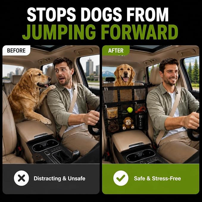 Dog Car Barrier 2026 Upgrade, Double Layer Mesh Dog Net for Car Divider with Storage Organizer, Universal Fit for SUVs, Sedans & Trucks, Easy to Install & Breathable Vehicle Travel Fence - Image 3