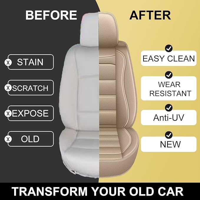 IKABEVEM Car Seat Covers fit for Subaru Forester 2007-2018: Luxury Leather Automotive Front Seat Covers, Car Seat Protector(2PCS Front, Beige) - Image 6