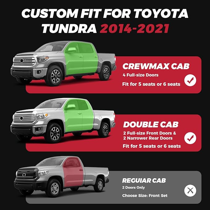 FREESOO Custom Leather for Toyota Tundra Seat Covers 2014-2021 Crewmax Cab | Custom Fit, Full Set, 60/40 Split Bench, Waterproof Faux Leather, for Truck Toyota Tundra Accessories, Black - Image 2