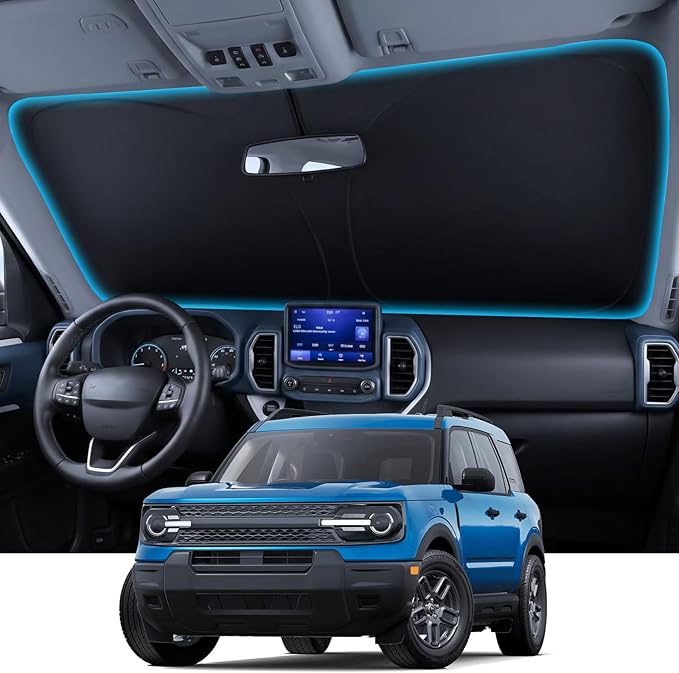 Wigoo for Ford Bronco Sport Windshield Sunshade, Custom Fit, Keeps Car Cool | Custom Fit, Cooling Tech Fabric, Foldable Sunshade with Storage Bag, for Ford Bronco Sport 2021-2026 Accessories by wigoo