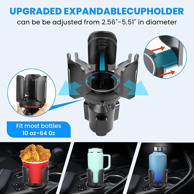 Octomo Car Cup Holder Expander, Hold 2.9"-5.5" Large Bottles,2 Pcs - Image 2