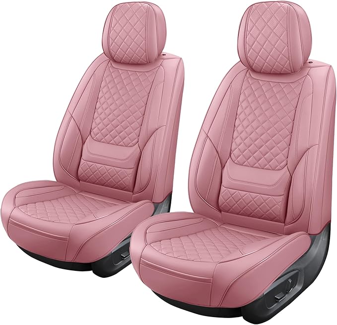 Leather Front Seat Covers for Cars Automotive Seat Protectors | Breathable Waterproof Durable Full Surround & Lumbar Support Design Non-Slip Universal Fit for Most Cars SUV Trucks Van Pink by Unknown