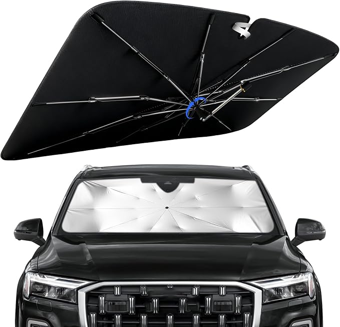 Windshield Sun Shade for Audi Q7 2016-2026 with 360° Rotating Shaft | Custom Fit Umbrella Sunshade for UV Blocking, Interior Heat Protection, Easy Storage, UPF 50+ Cool Windshield Cover by Lonyaqui