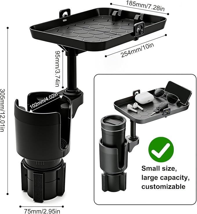Car Cup Holder Expander Tray with Phone Slot | 9.5in removable tray, fits 16-46oz bottles, universal for cars & Tesla Model Y/3, road trip use - Image 2