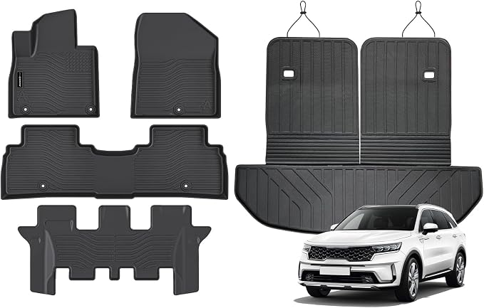 AUXKO Floor Mats Cargo Mat Backrest Mat for Kia Sorento 7 Seats 2016-2020 | High Wall,All-Weather,All Season,Odorless,Anti Slip,Rain&Salt Resistant,TPE Material,Black,Accessories,Pet Friendly by AUXKO