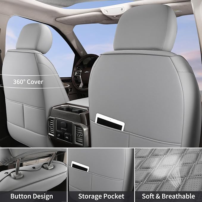 Huidasource 2007-2017 Wrangler JK Custom Seat Covers (Full Set/Gray) | Waterproof Leather Seat Cushion Protector for Jeep Wrangler JK 4-Door Sahara Sport Rubicon - Image 2