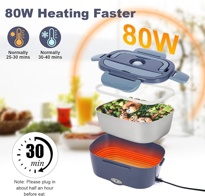 SOHIDA 1.5L Electric Lunch Box Food Heater, 80W Heated Lunch Box (Purple) | Portable Warmer for Car/Truck/Work, 12V/24V/110V Lonchera Eléctrica Portátil, Suitable for Ideal Driver/Work/Gift - Image 5