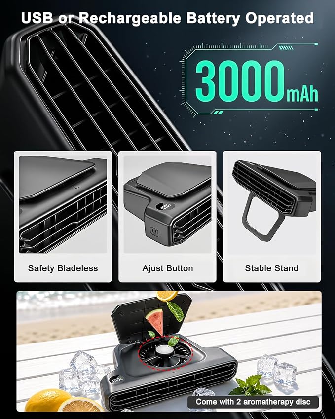 Car Seat Fan for Driver Backseat 3000 mAh Rechargeable Cooling Fan Bladeless Airflow Cooling Fan for Back Seat Kids Passengers with 5 Adjustable Wind Speeds for Outdoor, Fits in Most Car SUV Trucks - Image 5