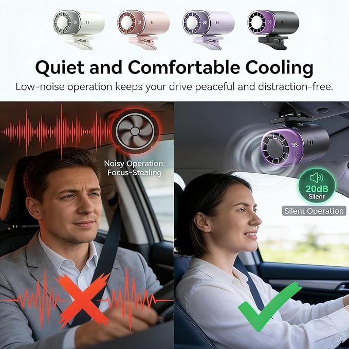Clip On Air Conditioner Fan, 199 Speeds & 16°C Cooling (Pink) | Premium ABS for Car/Office/Bed/Beach, 20dB Ultra-Quiet, 2000mAh Battery, 360° Rotation, USB-C, LED Display, Secure Clip - Image 6