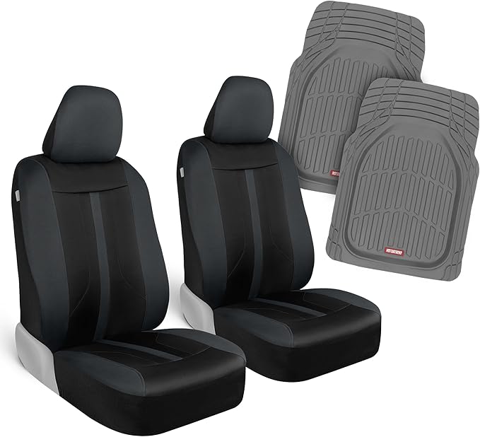Motor Trend (2) Car Seat Covers for Front Seats with (2) Trimmable Car Floor Mats – Universal Fit Auto Accessories for Cars, Trucks, SUVs, Vans – Interior Protection and Vehicle Interior Shield Combo by MotorTrend