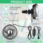 Glooglitter 2 Pcs Car Fan USB for Rear Seat Passenger Portable Headrest 360 Degree Rotatable 3 Speed 12v/ 24v Automobile Ventilation Fan with Clip for SUV Backseat, RV, Vehicles(Novelty,Silver) - Image 2