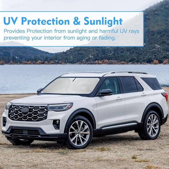Windshield Sun Shade Car Sunshade Accessories for Ford Explorer 2020-2026 | HOHUIGO Front Window Screen Shade Foldable Heat shield Cover Sun Visor UV Protector Fit Ford Explorer, Keep Car Cooler - Image 7