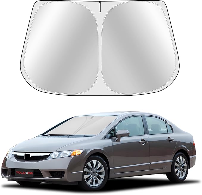 Custom Fit Windshield Sun Shade for Honda Civic 2006-2011 - Full Coverage, 210T Reflective Fabric, Double-Layer Design - Blocks 99% UV Rays, Keeps Car Cool, Easy to Install and Store by Toluoma