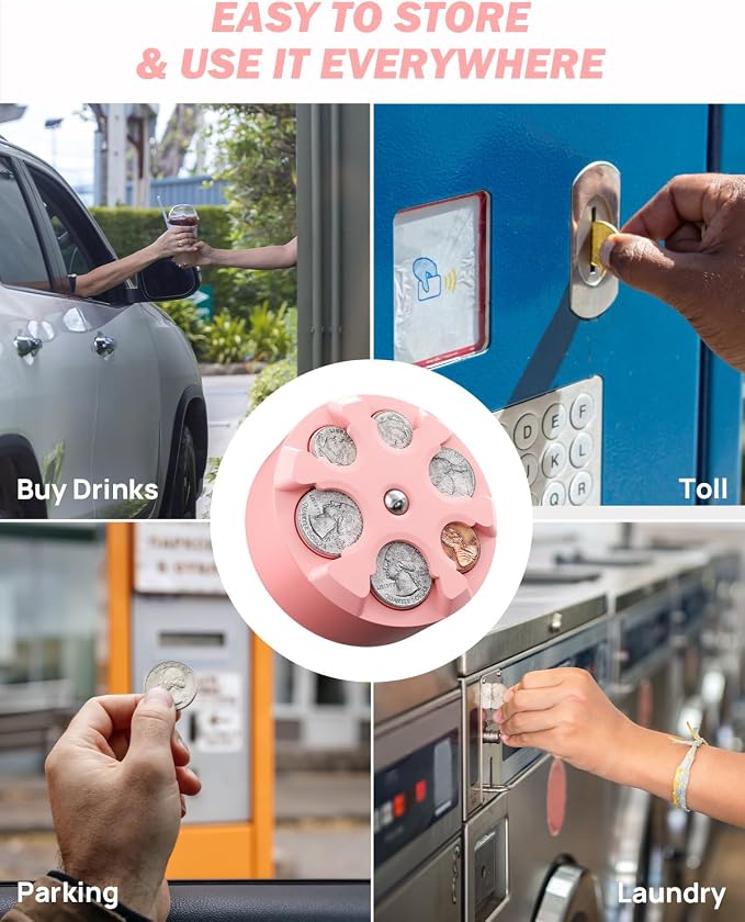 JOYTUTUS Universal Coin Holder, Large Capacity Coin Holder for Car, Portable Car Change Holder Coin Organizer, Car Trucks Accessories, Coin Sorter for Car & Wallet & Pocket,Pink - Image 6