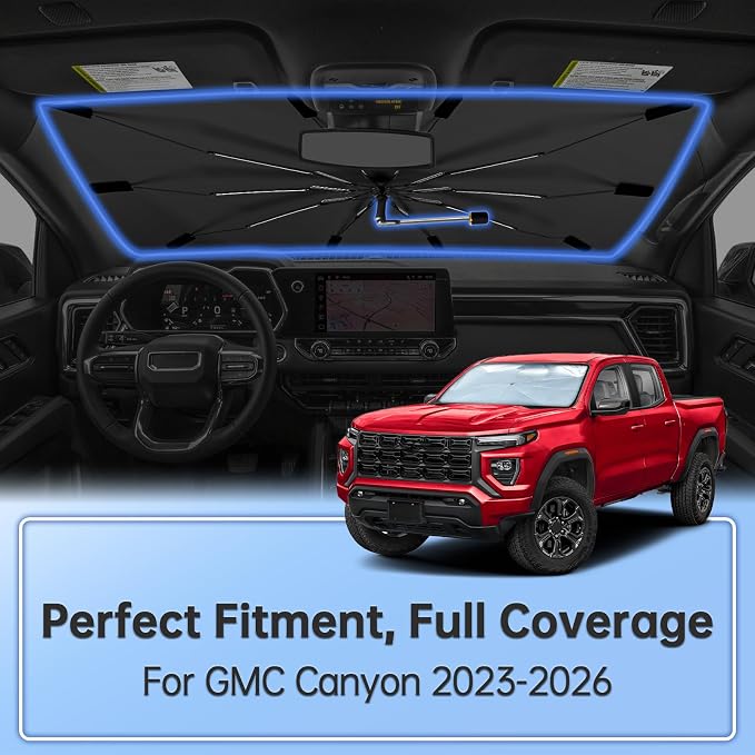 Windshield Sun Shade Umbrella for GMC Canyon 2023-2026 Front Window | Foldable Car Sunshade, 360 Rotation Automotive Interior UV Protection for Outdoor Parking, Keep Car Cool - Image 2