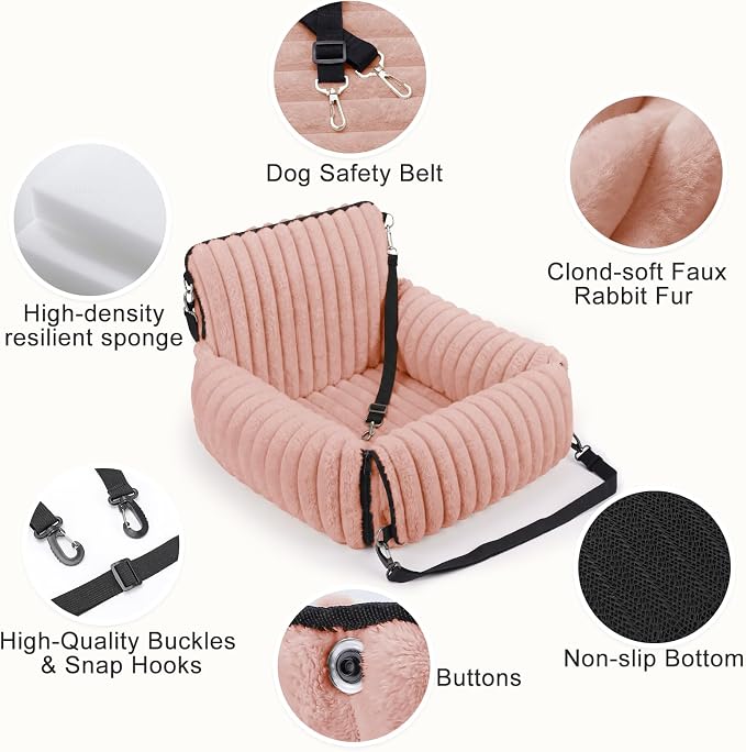MIXJOY Dog Car Seat for Small/Medium Dogs up to 23 lbs, Multi-Functional Dog Carrier for Car with Detachable Washable Cover, Pet Travel Bed with Clip-On Safety Leash, Pink - Image 4