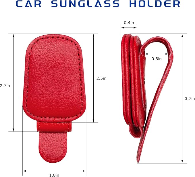 Sunglass Holder for Car, Magnetic Leather Glasses Holder Auto Ticket Card Clip, Sun Visor Eyeglass Hanger Interior Accessories for Sedan Truck SUV, Car Accessories (Red) - Image 2