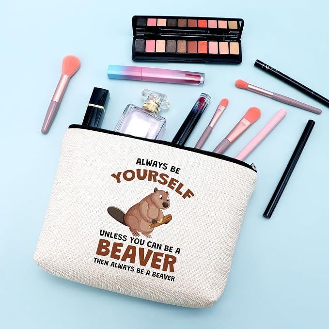 Gifts for Beaver Lovers Makeup Bag Beavers Theme Gift for Animal Lovers Holiday Appreciation Gifts for Women Travel Pouch Christmas Birthday Gift for Beaver Fans Women Friends Cosmetic Bag with Zipper - Image 4