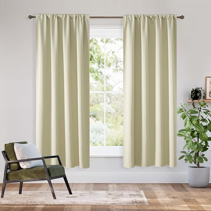 RYB HOME Bedroom Blackout Curtains 72 inches Long, 100% Blackout | Thermal Insulated, Noise Reducing, Curtains for Living Room Nursury, For Sleep, W34 x L72, Biscotti Beige by RYBHOME